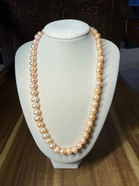 Classic 18” Peach Freshwater Pearl Necklace- 7-8mm-Women Jewelry-